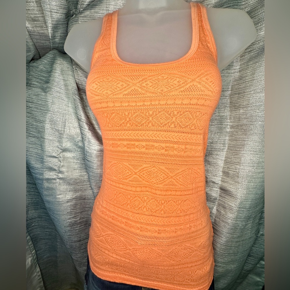 SO Perfect Tank Top Scoop Neck Fitted Coral Orange Summer Shirt Juniors~ X-Small